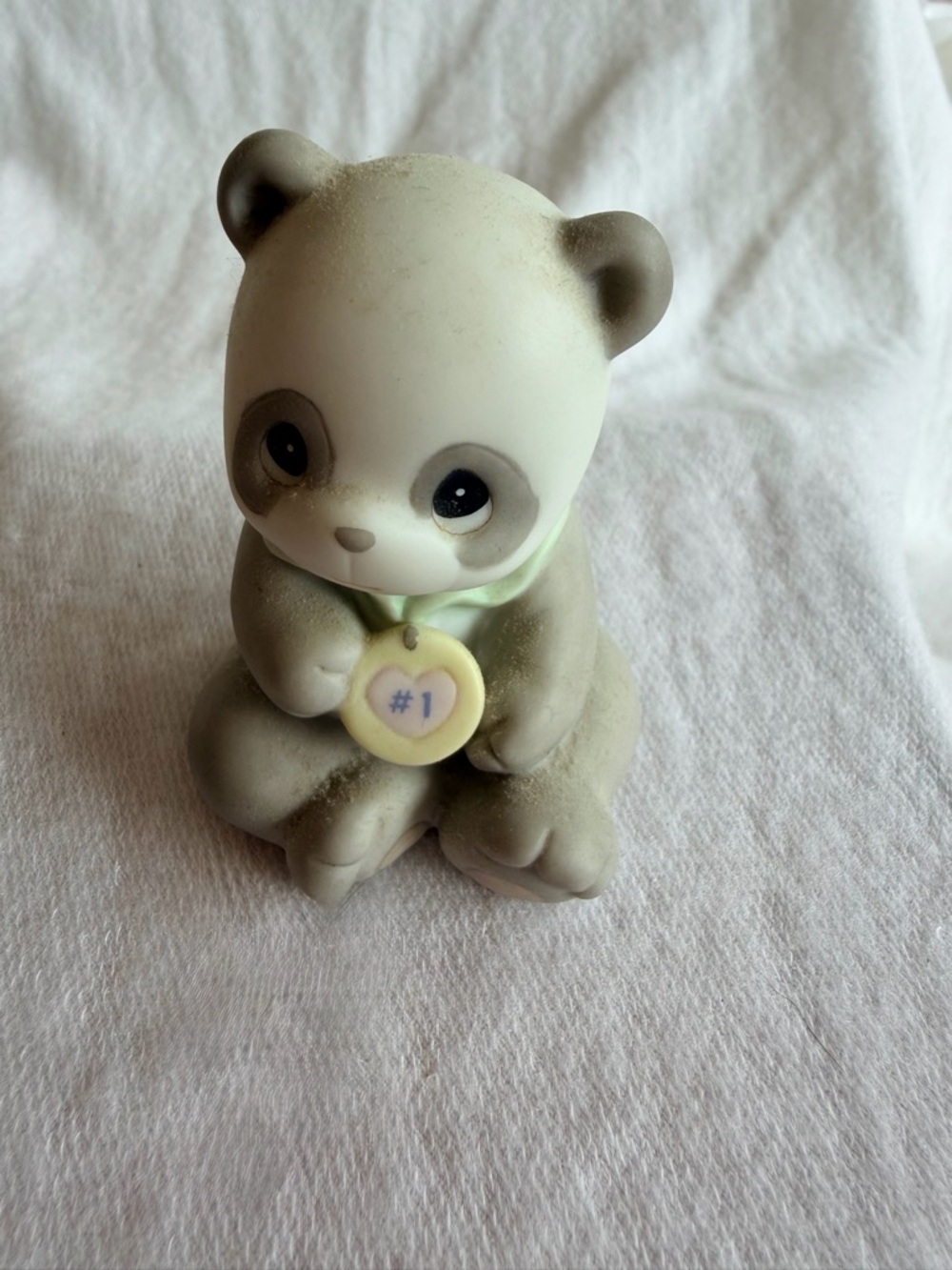 Precious Moments Gray and White Panda Figurine with Cream #1 Medallion